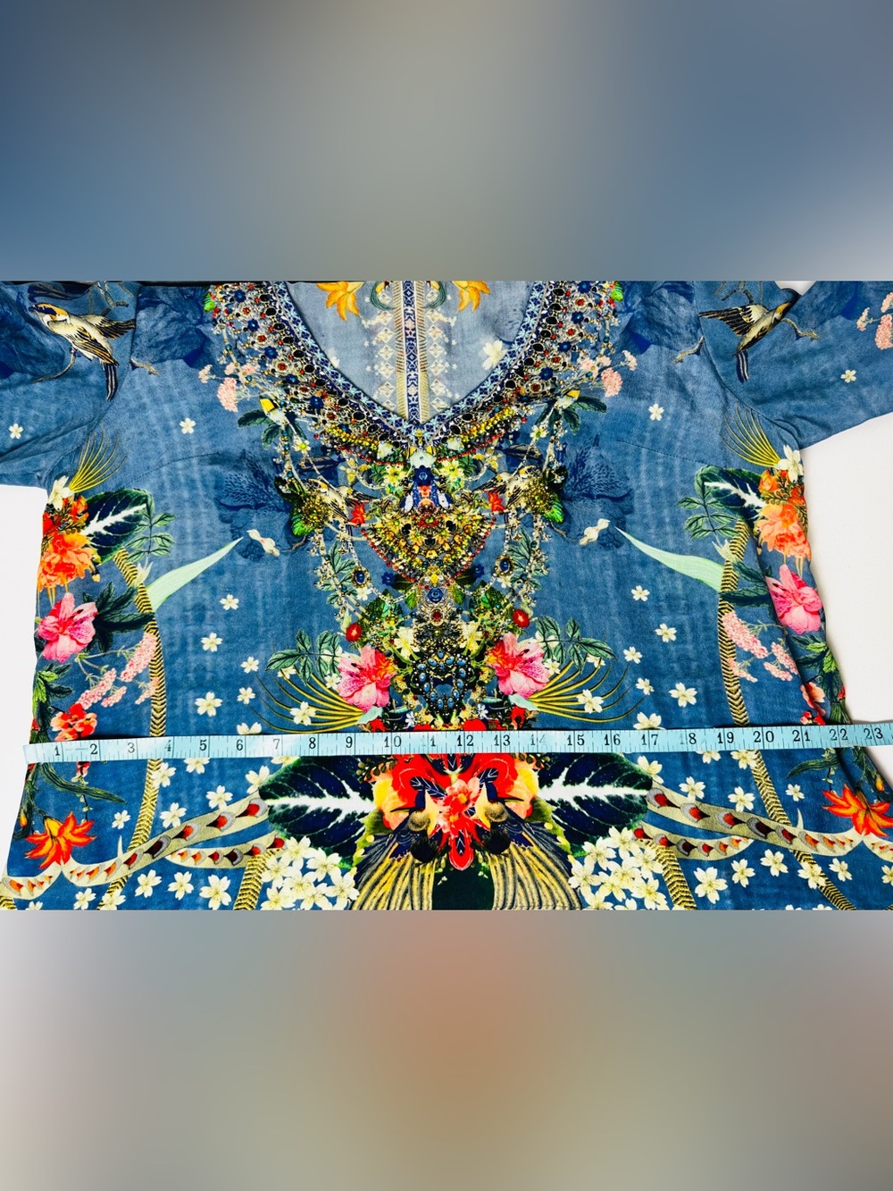 Camilla Women's Blouse Faraway Florals Silk Crepe Flare Sleeves Size Large - Picture 13 of 14